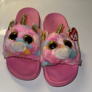 Ty Kids Unicorn Slippers - Pink and Gold size 4-6